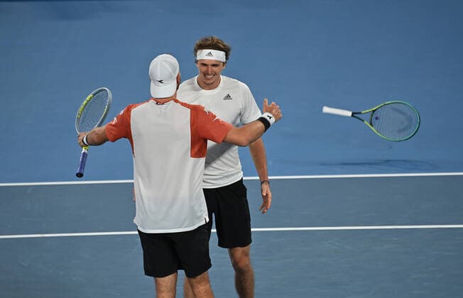 Australian Open 2021 ATP Cup Melbourne German Team beats Serbia to qualify for the Semifinal against Russia Jan Lennard Struff, Alexander Zverev , Kevin Krawietz ,Andreas Mies and Team Captain Mischa Zverev Jan Lennard Struff and Alexander Zverev winning the deciding Doubles