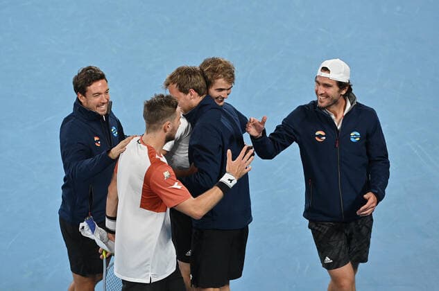 Australian Open 2021 ATP Cup Melbourne German Team beats Serbia to qualify for the Semifinal against Russia Jan Lennard Struff, Alexander Zverev , Kevin Krawietz ,Andreas Mies and Team Captain Mischa Zverev