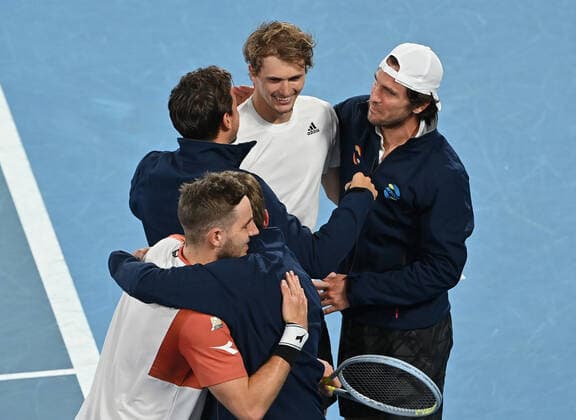Australian Open 2021 ATP Cup Melbourne German Team beats Serbia to qualify for the Semifinal against Russia Jan Lennard Struff, Alexander Zverev , Kevin Krawietz ,Andreas Mies and Team Captain Mischa Zverev
