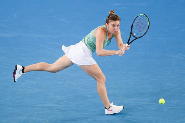 February 5, 2021: 1st seed Simona HALEP of Romania in action against 9th seed Ekaterina ALEXANDROVA of the Russian Federation in a quarter final match of the Gippsland Trophy tournament on Margaret Court Arena, in Melbourne, Australia. Cal Media. Melbourne Australia - ZUMAc04_ 20210205_zaf_c04_011 Copyright: xSydneyxLowx