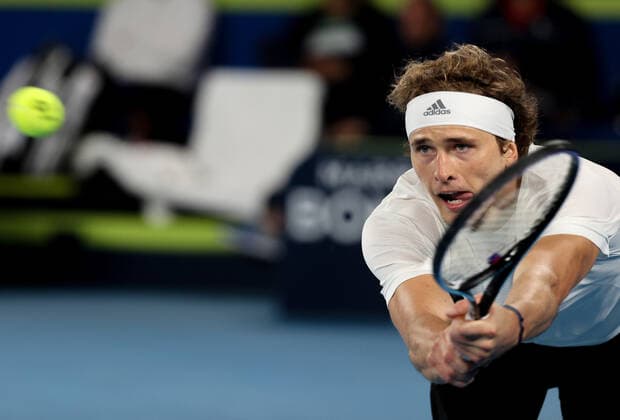 (210205) -- MELBOURNE, Feb. 5, 2021 -- Germany s Alexander Zverev returns the ball against Serbia s Novak Djokovic during the ATP, Tennis Herren Cup group A match between Serbia and Germany in Melbourne, Australia, on Feb. 5, 2021. ) (SP)AUSTRALIA-MELBOURNE-TENNIS-ATP CUP-GROUP A-SERBIA VS GERMANY BaixXuefei 