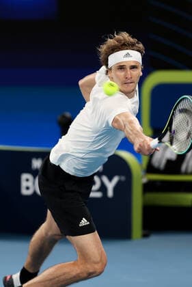 (210205) -- MELBOURNE, Feb. 5, 2021 -- Germany s Alexander Zverev returns the ball against Serbia s Novak Djokovic during the ATP, Tennis Herren Cup group A match between Serbia and Germany in Melbourne, Australia, on Feb. 5, 2021. ) (SP)AUSTRALIA-MELBOURNE-TENNIS-ATP CUP-GROUP A-SERBIA VS GERMANY BaixXuefei 