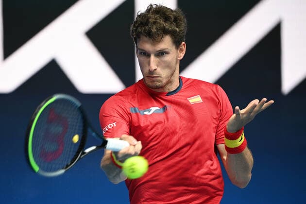 TENNIS ATP, Tennis Herren CUP, Pablo Carreno Busta of Spain in action during the semi-finals of the ATP Cup against Fabio Fognini of Italy at Melbourne Park in Melbourne, Saturday, February 6, 2021. ( NO ARCHIVING, EDITORIAL USE ONLY, NO USE IN BOOKS WITHOUT CONSENT MELBOURNE VIC AUSTRALIA  Copyright: xDEANxLEWINSx 20210206001518613146