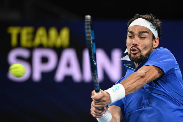 TENNIS ATP, Tennis Herren CUP, Fabio Fognini of Italy in action during the semi-finals of the ATP Cup against Pablo Carreno Busta of Spain at Melbourne Park in Melbourne, Saturday, February 6, 2021. ( NO ARCHIVING, EDITORIAL USE ONLY, NO USE IN BOOKS WITHOUT CONSENT MELBOURNE VIC AUSTRALIA  Copyright: xDEANxLEWINSx 20210206001518629741