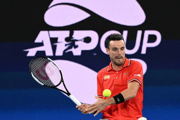 TENNIS ATP, Tennis Herren CUP, Roberto Bautista Agut of Spain in action during the semi-finals of the ATP Cup against Matteo Berrettini of Italy at Melbourne Park in Melbourne, Saturday, February 6, 2021. ( NO ARCHIVING, EDITORIAL USE ONLY, NO USE IN BOOKS WITHOUT CONSENT MELBOURNE VIC AUSTRALIA  Copyright: xDEANxLEWINSx 20210206001518637114
