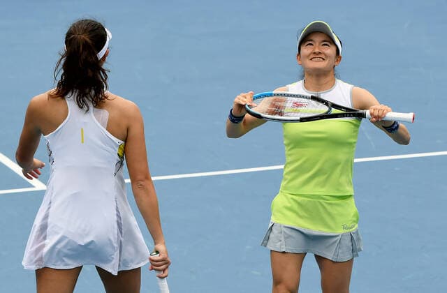 TENNIS YARRA VALLEY CLASSIC, Ena Shibahara (left) and Shuko Aoyama of Japan celebrate during their Yarra Valley Classic - WTA, Tennis Damen 500 semi-final doubles match against Nicole Melichar (USA) and Demi Shuurs (NED) at Melbourne Park in Melbourne, Saturday, February 6, 2021. ( NO ARCHIVING, EDITORIAL USE ONLY, NO USE IN BOOKS WITHOUT CONSENT MELBOURNE VIC AUSTRALIA  Copyright: xDAVExHUNTx 20210206001518641702