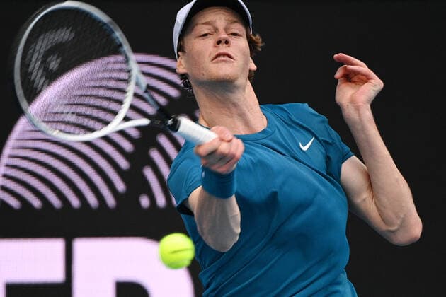 TENNIS GREAT OCEAN ROAD OPEN, Jannik Sinner of Italy in action during the semi finals of the Great Ocean Road Open - ATP, Tennis Herren 250 match against Karen Khachanov of Russia at Melbourne Park in Melbourne, Saturday, February 6, 2021. ( NO ARCHIVING, EDITORIAL USE ONLY, NO USE IN BOOKS WITHOUT CONSENT MELBOURNE VIC AUSTRALIA  Copyright: xDeanxLewinsx 20210206001518664443