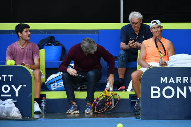 Rafael Nadal, Carlos Alcazar et Carlos Costa TENNIS : Australian Open 2021 - 06 02 2021 AntoineCouvercelle Panoramic 