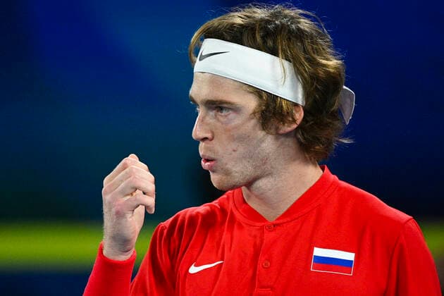 TENNIS ATP, Tennis Herren CUP, Andrey Rublev of Russia reacts during the ATP Cup Final against Fabio Fognini of Italy at Melbourne Park in Melbourne, Sunday, February 7, 2021 .( NO ARCHIVING, EDITORIAL USE ONLY, NO USE IN BOOKS WITHOUT CONSENT MELBOURNE VIC AUSTRALIA  Copyright: xDEANxLEWINSx 20210207001518849055
