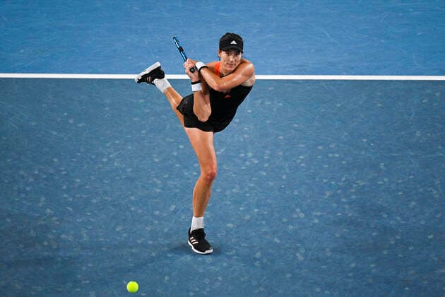 TENNIS YARRA VALLEY CLASSIC, Garbine Muguruza of Spain in action during the Yarra Valley Classic - WTA, Tennis Damen 500 final match against Ashleigh Barty of Australia at Melbourne Park in Melbourne, Sunday, February 7, 2021. ( NO ARCHIVING, EDITORIAL USE ONLY, NO USE IN BOOKS WITHOUT CONSENT MELBOURNE VIC AUSTRALIA  Copyright: xDEANxLEWINSx 20210207001518852533