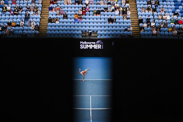 TENNIS YARRA VALLEY CLASSIC, Ashleigh Barty of Australia in action during the Yarra Valley Classic - WTA, Tennis Damen 500 final match against Garbine Muguruza of Spain at Melbourne Park in Melbourne, Sunday, February 7, 2021. ( NO ARCHIVING, EDITORIAL USE ONLY, NO USE IN BOOKS WITHOUT CONSENT MELBOURNE VIC AUSTRALIA  Copyright: xDEANxLEWINSx 20210207001518853581