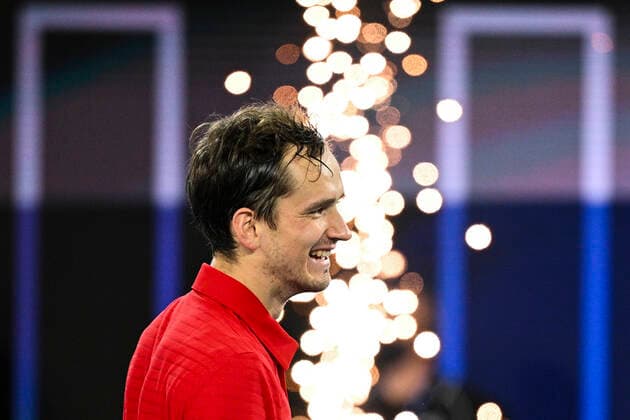 TENNIS ATP, Tennis Herren CUP, Daniil Medvedev of Russia celebrates after winning the ATP Cup Final against at Matteo Berrettini of Italy at Melbourne Park in Melbourne, Sunday, February 7, 2021 .( NO ARCHIVING, EDITORIAL USE ONLY, NO USE IN BOOKS WITHOUT CONSENT MELBOURNE VIC AUSTRALIA  Copyright: xDEANxLEWINSx 20210207001518860208