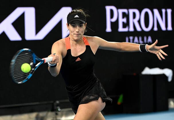 TENNIS YARRA VALLEY CLASSIC, Garbine Muguruza of Spain returns during her during the Yarra Valley Classic - WTA, Tennis Damen 500 final match against Ashleigh Barty of Australia at Melbourne Park in Melbourne, Sunday, February 7, 2021. ( NO ARCHIVING, EDITORIAL USE ONLY, NO USE IN BOOKS WITHOUT CONSENT MELBOURNE VIC AUSTRALIA  Copyright: xDAVExHUNTx 20210207001518865843