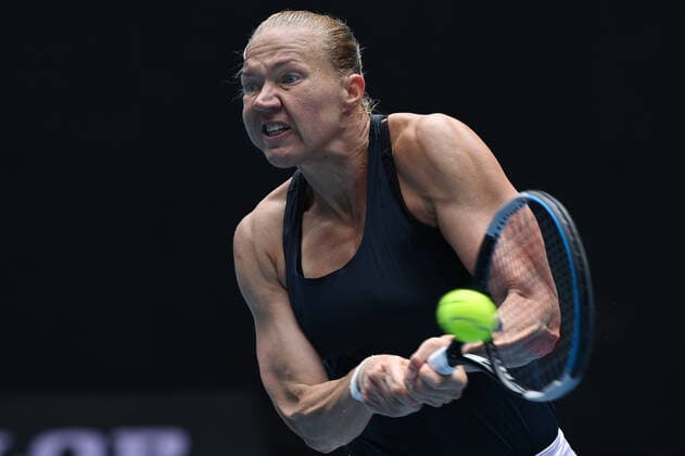 TENNIS GIPPSLAND TROPHY, Kaia Kanepi of Estonia in action during the final of the Gippsland Trophy - WTA, Tennis Damen 500 match against Elise Mertens of Belgium on Margeret Court Arena at Melbourne Park in Melbourne, Sunday, February 7, 2021. ( NO ARCHIVING, EDITORIAL USE ONLY, NO USE IN BOOKS WITHOUT CONSENT MELBOURNE VIC AUSTRALIA  Copyright: xDEANxLEWINSx 20210207001518870622