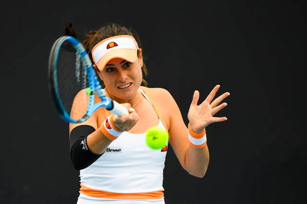 TENNIS AUSTRALIAN OPEN, Kimberly Birrell of Australia in action during her first Round Women s singles match against Rebecca Marino of Canada on Day 1 of the Australian Open at Melbourne Park in Melbourne, Monday, February 8, 2021. ( NO ARCHIVING, EDITORIAL USE ONLY, NO USE IN BOOKS WITHOUT CONSENT MELBOURNE VIC AUSTRALIA  Copyright: xJAMESxROSSx 20210208001519079971