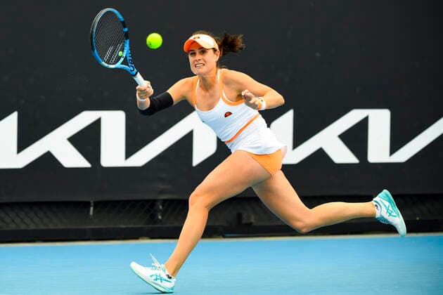 TENNIS AUSTRALIAN OPEN, Kimberly Birrell of Australia in action during her first Round Women s singles match against Rebecca Marino of Canada on Day 1 of the Australian Open at Melbourne Park in Melbourne, Monday, February 8, 2021. ( NO ARCHIVING, EDITORIAL USE ONLY, NO USE IN BOOKS WITHOUT CONSENT MELBOURNE VIC AUSTRALIA  Copyright: xJAMESxROSSx 20210208001519089185