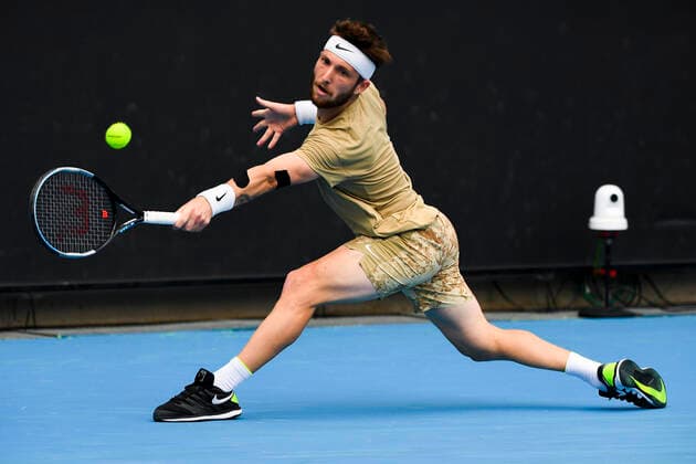 TENNIS AUSTRALIAN OPEN, Corentin Moutet of France in action during his first Round Men s singles match against John Millman of Australia on Day 1 of the Australian Open at Melbourne Park in Melbourne, Monday, February 8, 2021. ( NO ARCHIVING, EDITORIAL USE ONLY, NO USE IN BOOKS WITHOUT CONSENT MELBOURNE VIC AUSTRALIA  Copyright: xJAMESxROSSx 20210208001519092179