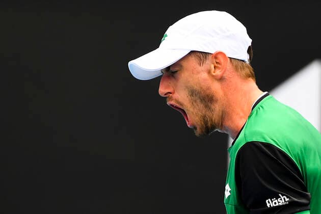 TENNIS AUSTRALIAN OPEN, John Millman of Australia reacts during his first Round Men s singles match against Corentin Moutet of France on Day 1 of the Australian Open at Melbourne Park in Melbourne, Monday, February 8, 2021. ( NO ARCHIVING, EDITORIAL USE ONLY, NO USE IN BOOKS WITHOUT CONSENT MELBOURNE VIC AUSTRALIA  Copyright: xJAMESxROSSx 20210208001519094130