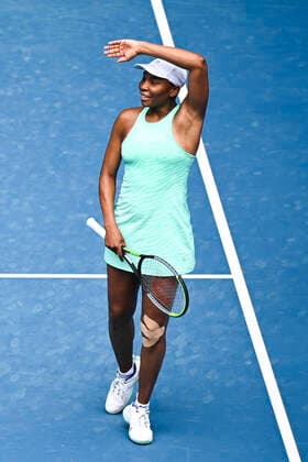 TENNIS AUSTRALIAN OPEN, Venus Williams of the United States of America celebrates after winning her first Round Women s singles match against Kirsten Flipkens of Belgium on Day 1 of the Australian Open at Melbourne Park in Melbourne, Monday, February 8, 2021. ( NO ARCHIVING, EDITORIAL USE ONLY, NO USE IN BOOKS WITHOUT CONSENT MELBOURNE VIC AUSTRALIA  Copyright: xDEANxLEWINSx 20210208001519099330