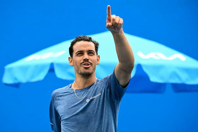 TENNIS AUSTRALIAN OPEN, Alex Bolt of Australia celebrates after winning his first Round Men s singles match against Norbert Gombos of Slovakia on Day 1 of the Australian Open at Melbourne Park in Melbourne, Monday, February 8, 2021. ( NO ARCHIVING, EDITORIAL USE ONLY, NO USE IN BOOKS WITHOUT CONSENT MELBOURNE VIC AUSTRALIA  Copyright: xDEANxLEWINSx 20210208001519119209