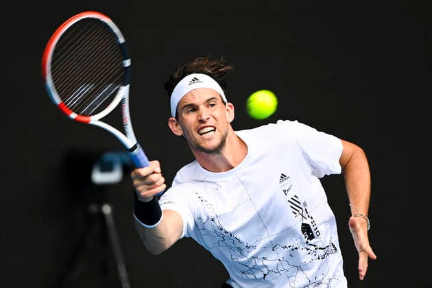 TENNIS AUSTRALIAN OPEN, Dominic Thiem of Austria in action during his first Round Men s singles match against Mikhail Kukushkin of Kazakhstan on Day 1 of the Australian Open at Melbourne Park in Melbourne, Monday, February 8, 2021. ( NO ARCHIVING, EDITORIAL USE ONLY, NO USE IN BOOKS WITHOUT CONSENT MELBOURNE VIC AUSTRALIA  Copyright: xDAVExHUNTx 20210208001519122260