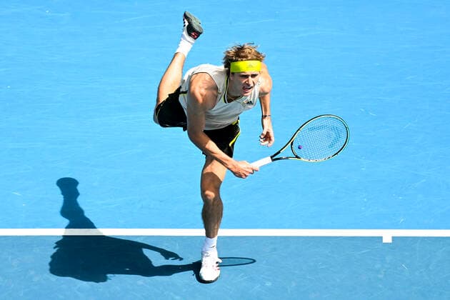 TENNIS AUSTRALIAN OPEN, Alexander Zverev of Germany in action during his first Round Men s singles match against Marcos Giron of the United States of America on Day 1 of the Australian Open at Melbourne Park in Melbourne, Monday, February 8, 2021. ( NO ARCHIVING, EDITORIAL USE ONLY, NO USE IN BOOKS WITHOUT CONSENT MELBOURNE VIC AUSTRALIA  Copyright: xDEANxLEWINSx 20210208001519124580
