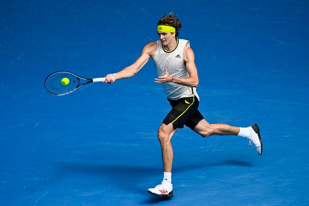 TENNIS AUSTRALIAN OPEN, Alexander Zverev of Germany in action during his first Round Men s singles match against Marcos Giron of the United States of America on Day 1 of the Australian Open at Melbourne Park in Melbourne, Monday, February 8, 2021. ( NO ARCHIVING, EDITORIAL USE ONLY, NO USE IN BOOKS WITHOUT CONSENT MELBOURNE VIC AUSTRALIA  Copyright: xDEANxLEWINSx 20210208001519124607