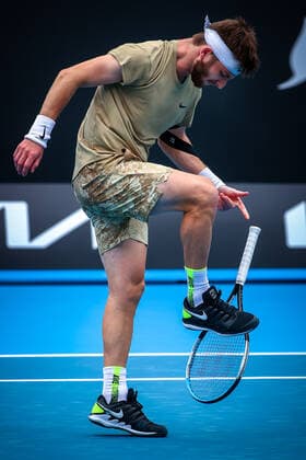 Corentin Moutet ATP, Tennis Herren 80) pictured during a tennis match between French Moutet and Australian Millman, in the first round of the men s singles competition of the Australian Open tennis Grand Slam, Monday 08 February 2021 in Melbourne Park, Melbourne, Australia. The 2021 edition of the Australian Grand Slam has been delayed by three weeks because of the pandemy. PATRICKxHAMILTON  x2640017x
