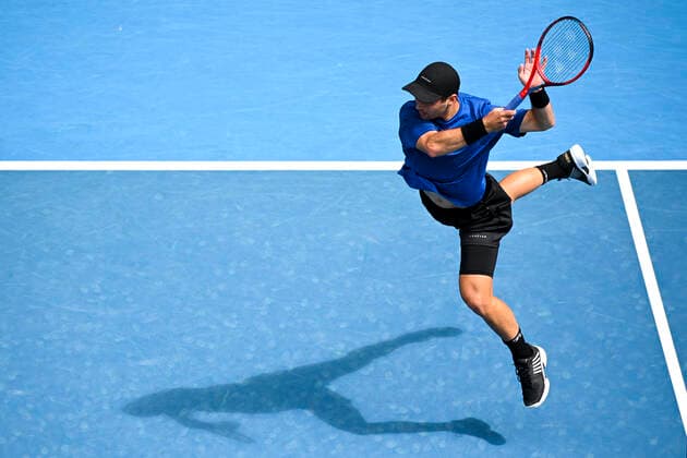 TENNIS AUSTRALIAN OPEN, Marcos Giron of the United States of America in action during his first Round Men s singles match against Alexander Zverev of Germany on Day 1 of the Australian Open at Melbourne Park in Melbourne, Monday, February 8, 2021. ( NO ARCHIVING, EDITORIAL USE ONLY, NO USE IN BOOKS WITHOUT CONSENT MELBOURNE VIC AUSTRALIA  Copyright: xDEANxLEWINSx 20210208001519136376