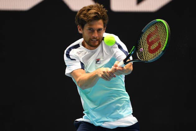 TENNIS AUSTRALIAN OPEN, Pedro Sousa of Portugal in action during his first Round Men s singles match against Stan Wawrinka of Switzerland on Day 1 of the Australian Open at Melbourne Park in Melbourne, Tuesday, February 2, 2021. ( NO ARCHIVING, EDITORIAL USE ONLY, NO USE IN BOOKS WITHOUT CONSENT MELBOURNE VIC AUSTRALIA  Copyright: xJAMESxROSSx 20210208001519136910