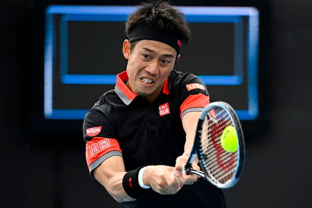 TENNIS AUSTRALIAN OPEN, Kei Nishikori of Japan in action during his first Round Men s singles match against Pablo Carreno Busta of Spain on Day 1 of the Australian Open at Melbourne Park in Melbourne, Monday, February 8, 2021. ( NO ARCHIVING, EDITORIAL USE ONLY, NO USE IN BOOKS WITHOUT CONSENT MELBOURNE VIC AUSTRALIA  Copyright: xDEANxLEWINSx 20210208001519141926