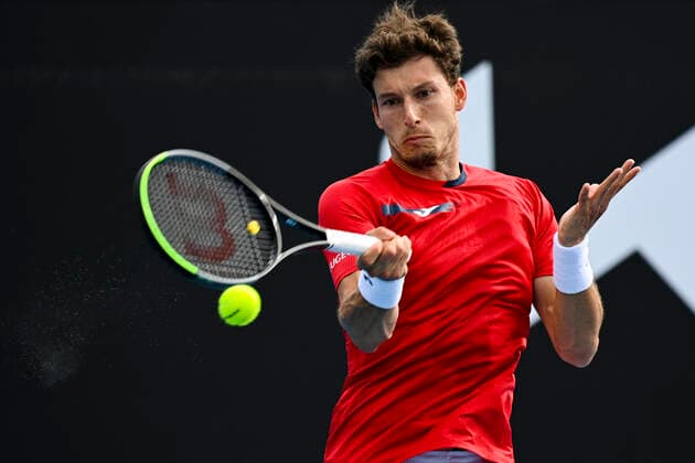 TENNIS AUSTRALIAN OPEN, Pablo Carreno Busta of Spain in action during his first Round Men s singles match against Kei Nishikori of Japan on Day 1 of the Australian Open at Melbourne Park in Melbourne, Monday, February 8, 2021. ( NO ARCHIVING, EDITORIAL USE ONLY, NO USE IN BOOKS WITHOUT CONSENT MELBOURNE VIC AUSTRALIA  Copyright: xDEANxLEWINSx 20210208001519142122