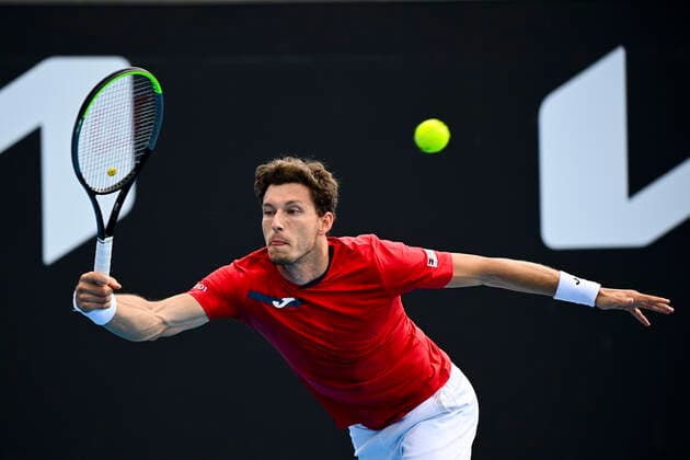 TENNIS AUSTRALIAN OPEN, Pablo Carreno Busta of Spain in action during his first Round Men s singles match against Kei Nishikori of Japan on Day 1 of the Australian Open at Melbourne Park in Melbourne, Monday, February 8, 2021. ( NO ARCHIVING, EDITORIAL USE ONLY, NO USE IN BOOKS WITHOUT CONSENT MELBOURNE VIC AUSTRALIA  Copyright: xDEANxLEWINSx 20210208001519142313