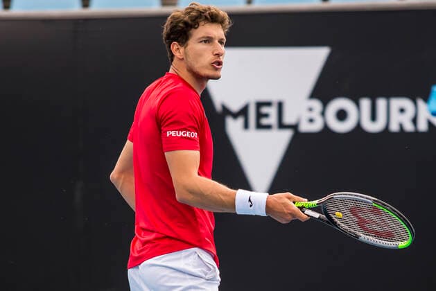 MELBOURNE, VIC - FEBRUARY 08: Pablo Carreno Busta of Spain shows his frustration during round 1 of the 2021 Australian Open on February 8 2020, at Melbourne Park in Melbourne, Australia. (Photo by Jason Heidrich Icon Sportswire) TENNIS: FEB 08 Australian Open Icon2102081841