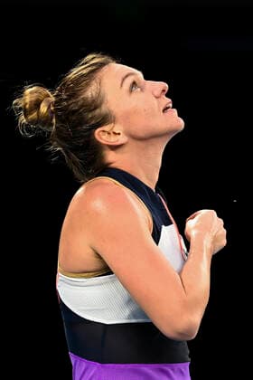 TENNIS AUSTRALIAN OPEN, Simona Halep of Romania celebrates after winning her first Round Women s singles match against Lizette Cabrera of Australia on Day 1 of the Australian Open at Melbourne Park in Melbourne, Monday, February 8, 2021. ( NO ARCHIVING, EDITORIAL USE ONLY, NO USE IN BOOKS WITHOUT CONSENT MELBOURNE VIC AUSTRALIA  Copyright: xDAVExHUNTx 20210208001519153735