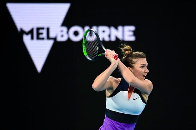 TENNIS AUSTRALIAN OPEN, Simona Halep of Romania in action during her first Round Women s singles match against Lizette Cabrera of Australia on Day 1 of the Australian Open at Melbourne Park in Melbourne, Monday, February 8, 2021. ( NO ARCHIVING, EDITORIAL USE ONLY, NO USE IN BOOKS WITHOUT CONSENT MELBOURNE VIC AUSTRALIA  Copyright: xDAVExHUNTx 20210208001519155173