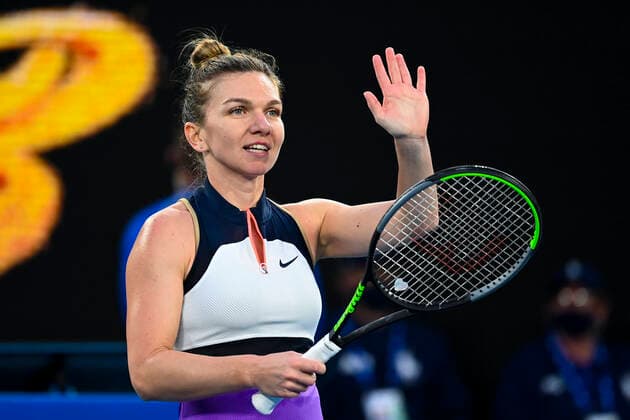 TENNIS AUSTRALIAN OPEN, Simona Halep of Romania celebrates after winning her first Round Women s singles match against Lizette Cabrera of Australia on Day 1 of the Australian Open at Melbourne Park in Melbourne, Monday, February 8, 2021. ( NO ARCHIVING, EDITORIAL USE ONLY, NO USE IN BOOKS WITHOUT CONSENT MELBOURNE VIC AUSTRALIA  Copyright: xDAVExHUNTx 20210208001519155323
