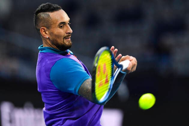 TENNIS AUSTRALIAN OPEN, Nick Kyrgios of Australia in action during his first Round Men s singles match against Federico Ferreira Silva of Portugal on Day 1 of the Australian Open at Melbourne Park in Melbourne, Monday, February 8, 2021. ( NO ARCHIVING, EDITORIAL USE ONLY, NO USE IN BOOKS WITHOUT CONSENT MELBOURNE VIC AUSTRALIA  Copyright: xDEANxLEWINSx 20210208001519167170