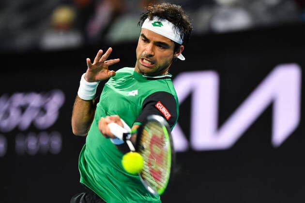 TENNIS AUSTRALIAN OPEN, Federico Ferreira Silva of Portugal in action during his first Round Men s singles match against Nick Kyrgios of Australia on Day 1 of the Australian Open at Melbourne Park in Melbourne, Monday, February 8, 2021. ( NO ARCHIVING, EDITORIAL USE ONLY, NO USE IN BOOKS WITHOUT CONSENT MELBOURNE VIC AUSTRALIA  Copyright: xDEANxLEWINSx 20210208001519167999