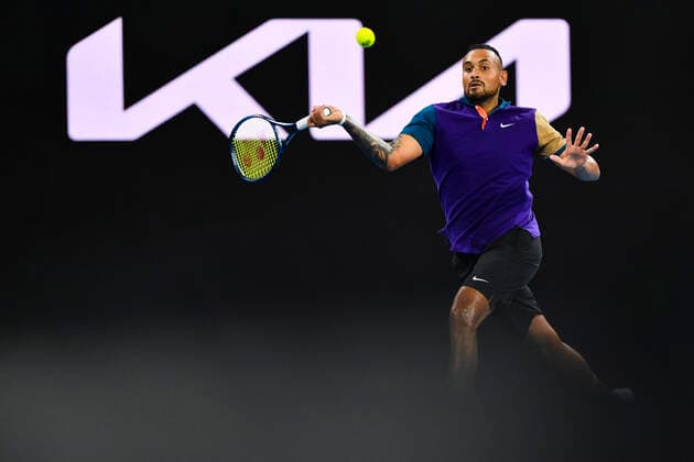 TENNIS AUSTRALIAN OPEN, Nick Kyrgios of Australia in action during his first Round Men s singles match against Federico Ferreira Silva of Portugal on Day 1 of the Australian Open at Melbourne Park in Melbourne, Monday, February 8, 2021. ( NO ARCHIVING, EDITORIAL USE ONLY, NO USE IN BOOKS WITHOUT CONSENT MELBOURNE VIC AUSTRALIA  Copyright: xDEANxLEWINSx 20210208001519168517