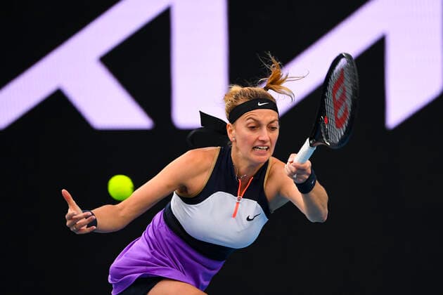 TENNIS AUSTRALIAN OPEN, Petra Kvitova of the Czech Republic in action during her first Round Women s singles match against against Greet Minnen of Belgium on Day 1 of the Australian Open at Melbourne Park in Melbourne, Monday, February 8, 2021. ( NO ARCHIVING, EDITORIAL USE ONLY, NO USE IN BOOKS WITHOUT CONSENT MELBOURNE VIC AUSTRALIA  Copyright: xJAMESxROSSx 20210208001519170196
