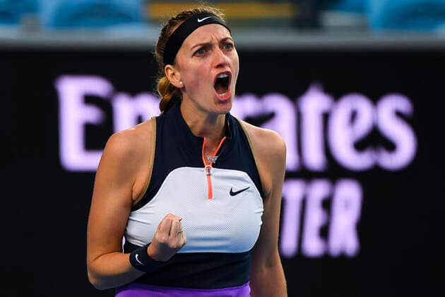 TENNIS AUSTRALIAN OPEN, Petra Kvitova of the Czech Republic reacts during her first Round Women s singles match against against Greet Minnen of Belgium on Day 1 of the Australian Open at Melbourne Park in Melbourne, Monday, February 8, 2021. ( NO ARCHIVING, EDITORIAL USE ONLY, NO USE IN BOOKS WITHOUT CONSENT MELBOURNE VIC AUSTRALIA  Copyright: xJAMESxROSSx 20210208001519170751