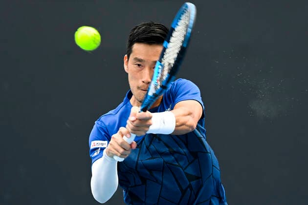 TENNIS AUSTRALIAN OPEN, Yuichi Sugita of Japan in action during his first Round Men s singles match against Bernard Tomic of Australia on Day 1 of the Australian Open at Melbourne Park in Melbourne, Monday, February 8, 2021. ( NO ARCHIVING, EDITORIAL USE ONLY, NO USE IN BOOKS WITHOUT CONSENT MELBOURNE VIC AUSTRALIA  Copyright: xDAVExHUNTx 20210208001519171024