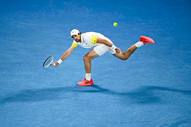 TENNIS AUSTRALIAN OPEN, Jeremy Chardy of the United States of America in action during his first Round Men s singles match against Novak Djokovic of Serbia on Day 1 of the Australian Open at Melbourne Park in Melbourne, Monday, February 8, 2021. ( NO ARCHIVING, EDITORIAL USE ONLY, NO USE IN BOOKS WITHOUT CONSENT MELBOURNE VIC AUSTRALIA  Copyright: xDAVExHUNTx 20210208001519172108