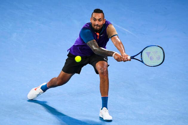 TENNIS AUSTRALIAN OPEN, Nick Kyrgios of Australia in action during his first Round Men s singles match against Federico Ferreira Silva of Portugal on Day 1 of the Australian Open at Melbourne Park in Melbourne, Monday, February 8, 2021. ( NO ARCHIVING, EDITORIAL USE ONLY, NO USE IN BOOKS WITHOUT CONSENT MELBOURNE VIC AUSTRALIA  Copyright: xJAMESxROSSx 20210208001519174348