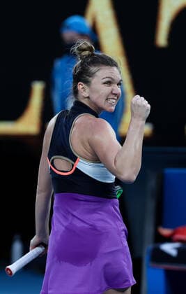 (210208) -- MELBOURNE, Feb. 8, 2021 -- Simona Halep of Romania celebrates after winning the women s singles first round match against Lizette Cabrera of Australia at the Australian Open tennis championship in Melbourne, Australia, Feb. 8, 2021. ) (SP)AUSTRALIA-MELBOURNE-TENNIS-AUSTRALIAN OPEN-DAY 1 BaixXuefei 