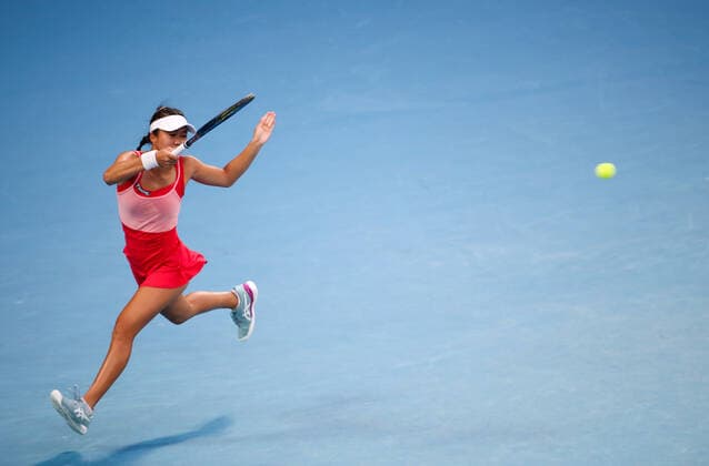 (210208) -- MELBOURNE, Feb. 8, 2021 -- Lizette Cabrera of Australia hits a return during the women s singles first round match against Simona Halep of Romania at the Australian Open tennis championship in Melbourne, Australia, Feb. 8, 2021. ) (SP)AUSTRALIA-MELBOURNE-TENNIS-AUSTRALIAN OPEN-DAY 1 BaixXuefei 