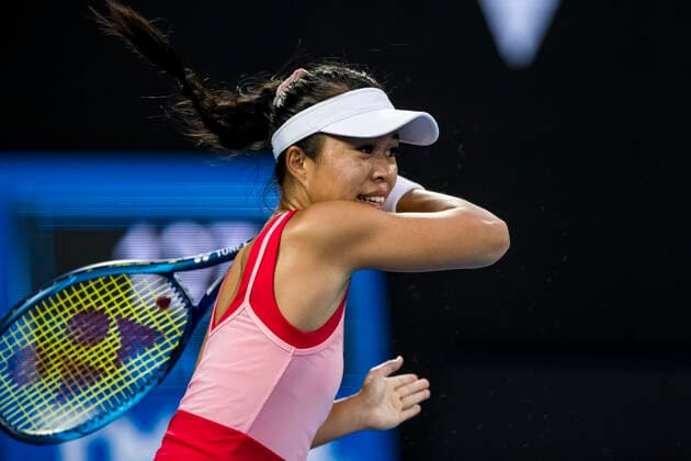 MELBOURNE, VIC - FEBRUARY 08: Lizette Cabrera of Australia returns the ball during round 1 of the 2021 Australian Open on February 8 2020, at Melbourne Park in Melbourne, Australia. (Photo by Jason Heidrich Icon Sportswire) TENNIS: FEB 08 Australian Open Icon2102082491