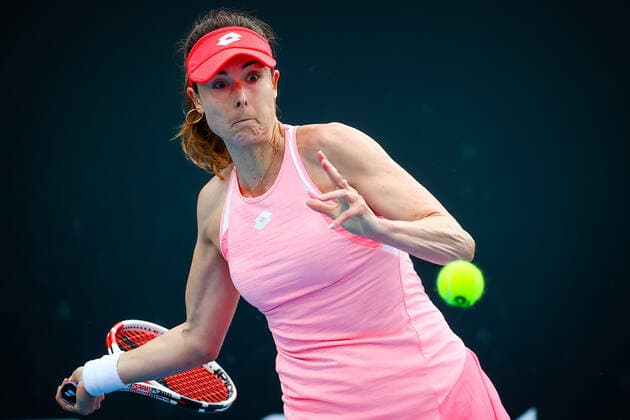 Alize Cornet WTA, Tennis Damen 53) pictured during a tennis match between French Cornet and Russian Savinykh, in the first round of the women s singles competition of the Australian Open tennis Grand Slam, Monday 08 February 2021 in Melbourne Park, Melbourne, Australia. The 2021 edition of the Australian Grand Slam has been delayed by three week because of the ongoing pandemy. PATRICKxHAMILTON  x2640126x