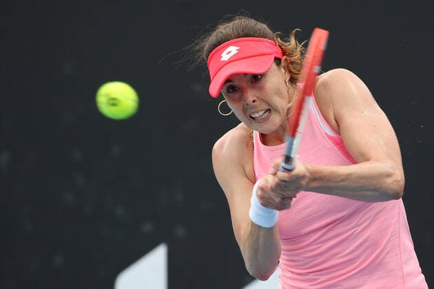Alize Cornet, FRA, during first round of 2021 Australian Open in Melbourne, 08 02 2021